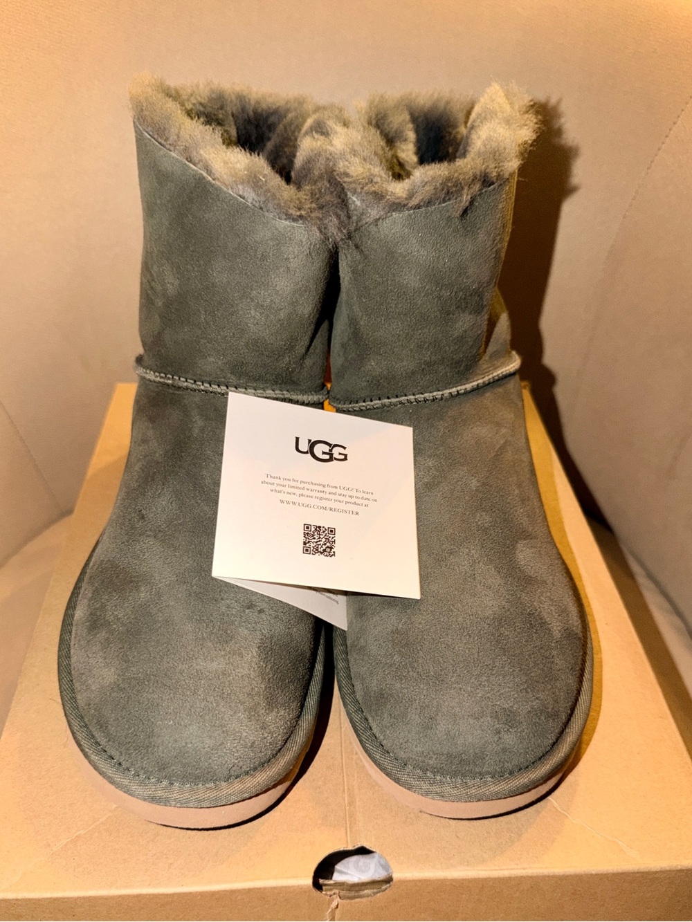 UGG Women’s Mini Bailey Bow II - Forest Night (Olive) Size 10